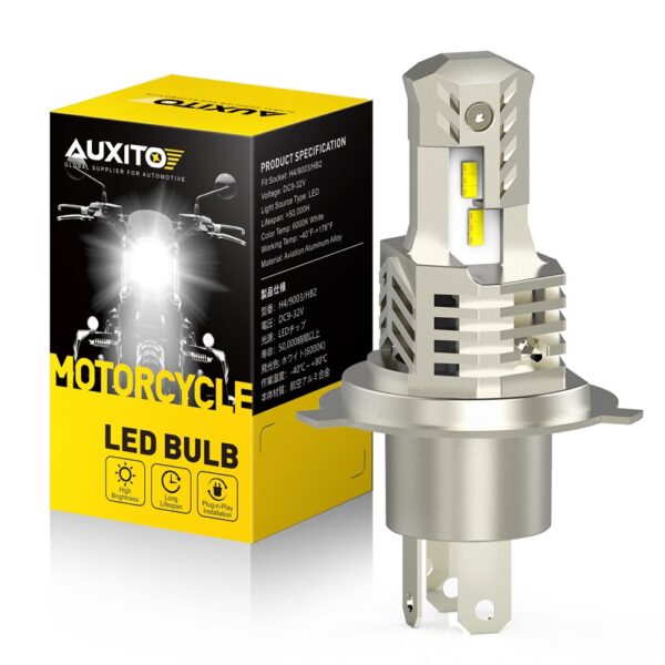 Auxito หลอดไฟหน้ารถจักรยานยนต์ H4 LED Hi Lo Moto ชิป ZES 6000K สว่างมาก สีขาว 1 ชิ้น