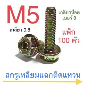 สกรูหัวเหลี่ยมแฉกติดแหวน M5 แพ็ก 100 ตัว