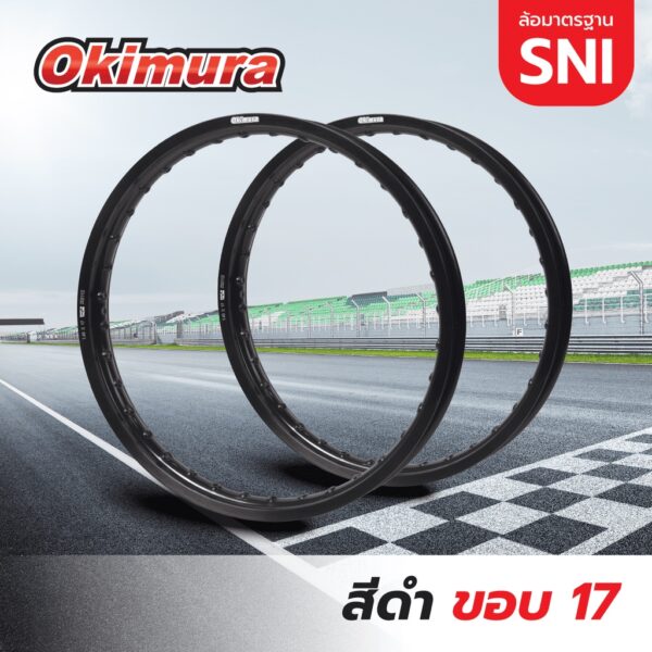 Okimura ล้อขอบ 17 นิ้ว ล้อทรงขอบเรียบ แพ็คคู่ 2 วง มี 1.20-1.40 ขอบ 17  มาตรฐาน SNI รถจักรยานยนต์ สีดำ