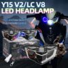 Y15zr V2 LC135 V8 หลอดไฟหน้า LED ปรับแต่งได้ RGB สีรุ้ง อินทรีย์ ตา TST ไฟหน้า รีโมตคอนโทรล การแข่งขัน ไฟหน้า