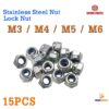 Screw Nut M3 M4 M5 M6 lock nut น็อตแหวนกันคลายในตัว 15ชิ้นต่อแพ็ค 15pcs/pack สกรู น็อต แหวน