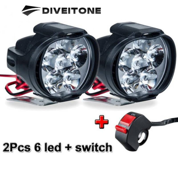 DIVEITONE 1คู่ Led ไฟหน้ารถจักรยานยนต์แสงสว่างสีขาวมาก6LED ทำงานไฟสปอร์ตไลท์รถจักรยานยนต์ไฟตัดหมอก1500LM LED สกูตเตอร์