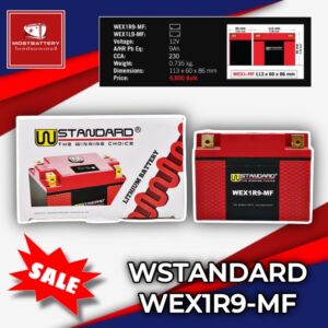 แบตเตอรี่ลิเธียม(Lithium) W-standard WEX1R9-MF (ขั้ว R) แบตลูกสีแดง น้ำหนักเบา ไฟแรง #แบตซิ่ง