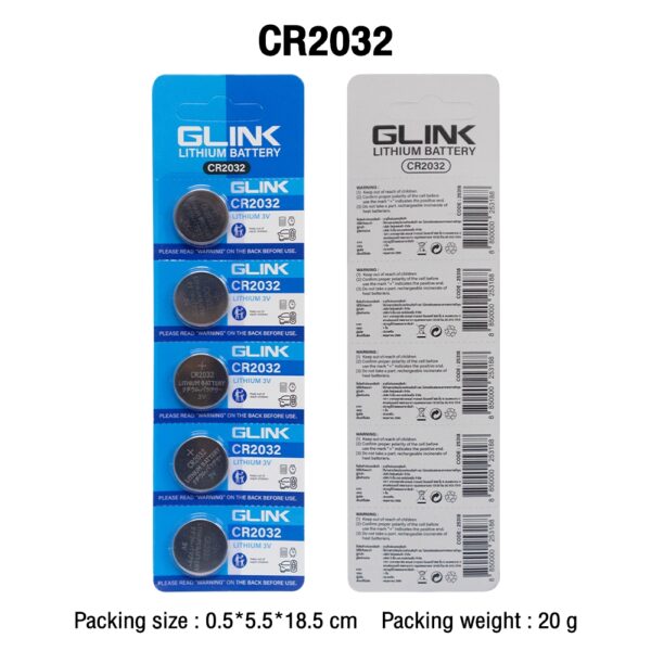 GLINK CR2032 ถ่านกระดุมลิเธี่ยม (5 ก้อน/แพ็ค)