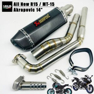 ชุดท่อ All new R15 / MT-15 ปลาย Akrapovic (14นิ้ว) ยาว14นิ้ว โต 3.55 นิ้ว สวมคอ 2 นิ้ว พร้อมคอท่อตรงรุ่น