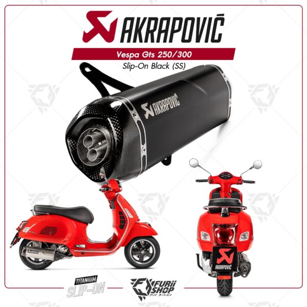 ท่อ/ท่อแต่ง Akrapovic Slip on Black new shape สำหรับ Vespa Gts 250/300 Furii Shop