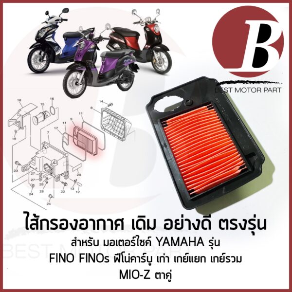 ไส้กรองอากาศ รหัส 4D0 ใส้กรอง อย่างดี เดิม ตรงรุ่น สำหรับมอเตอไซ YAMAHA รุ่น FINO ฟีโน่ คาร์บู 115 เกย์รวม/แยก MIO-z 2ตา