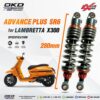 โช๊คหน้าLambretta X300รุ่นAdvance Plus หูสีเทา สปริงสีเทา แหวนสีส้ม รีบาวน์สีส้ม ยาว280mmสเปคโหลด