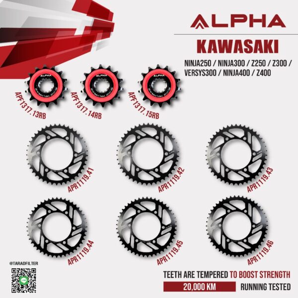 ALPHA SPROCKET สเตอร์ Kawasaki Ninja250 / Ninja300 / Z250 / Z300 / Versys300 [ APF1317 / APR1119 ]